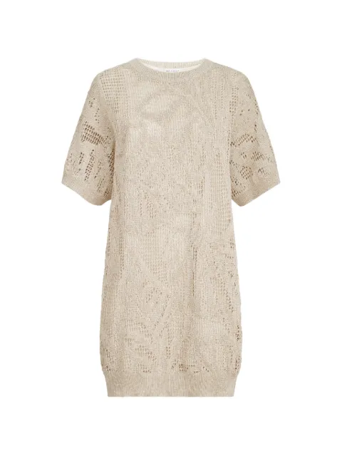 Brunello Cucinelli dazzling water lillies mini dress in linen and cotton Neutrals MDT771A90C8925