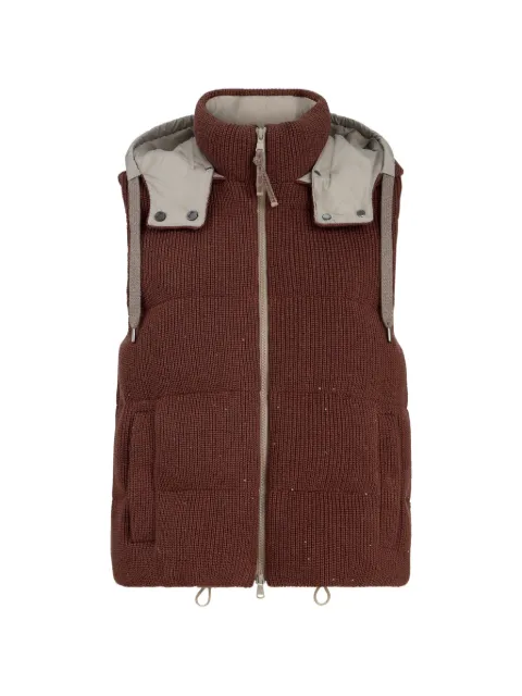 Brunello Cucinelli hooded ribbed knitted down vest Red M0DVT2142CYW22