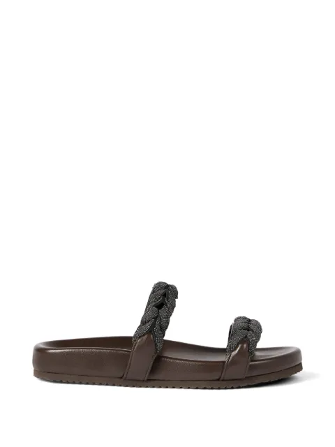 Brunello Cucinelli leather sandals with precious braided straps Brown MZGAG3159C8279