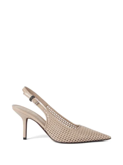 Brunello Cucinelli calfskin net slingback heels with monili Grey MZSKC3253C8922