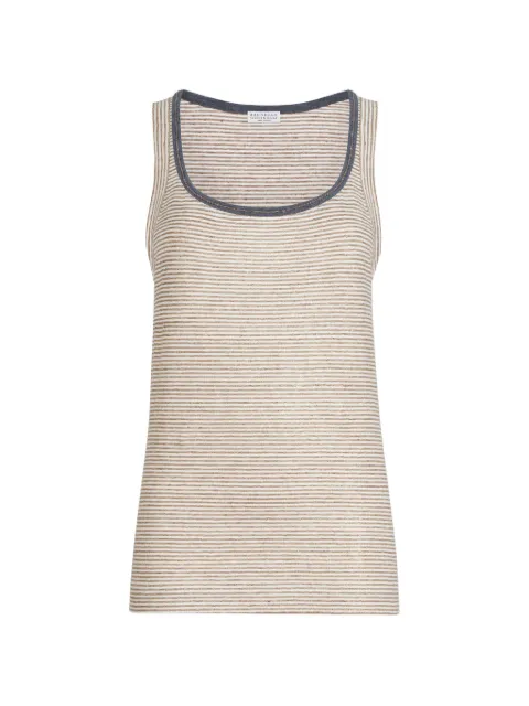 Brunello Cucinelli striped-pattern trim linen top Brown MQ977DU530C2094