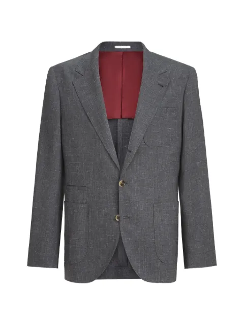 Brunello Cucinelli wool, silk and linen slubbed fresco deconstructed blazer with patch pockets Grey MZ4047BNDC003