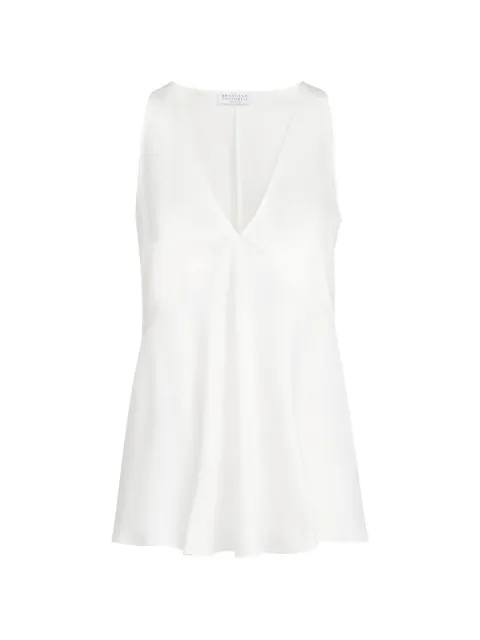 Brunello Cucinelli satin-finish V-neck top White MH530DX702C600
