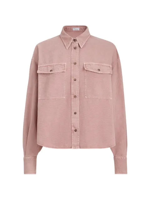 Brunello Cucinelli garment-dyed flap-pocket shirt Pink ML996NC206C9399