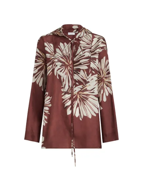 Brunello Cucinelli silk bloom print pongee shirt with hood Red MQ967RH209C008