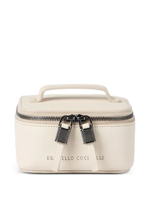 Brunello Cucinelli grained calfskin jewelry box with shiny zipper pull Neutrals MWCAM2727C8905