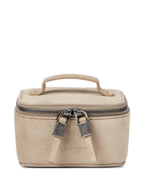 Brunello Cucinelli suede small jewelry box with shiny zipper pull Neutrals MWDLM2727C5859