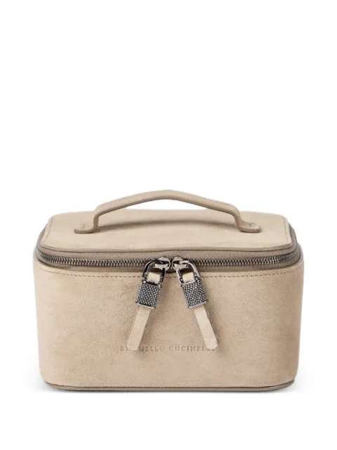 Brunello Cucinelli suede jewelry box with shiny zipper pull Neutrals MWDLM2728C5859