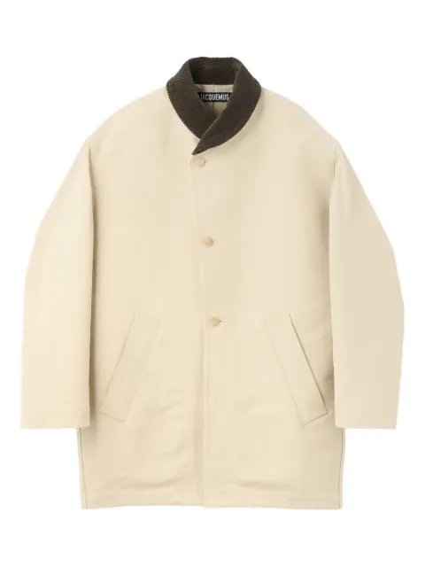 Jacquemus ribbed-collar button-up coat Neutrals OUM00151AW00321