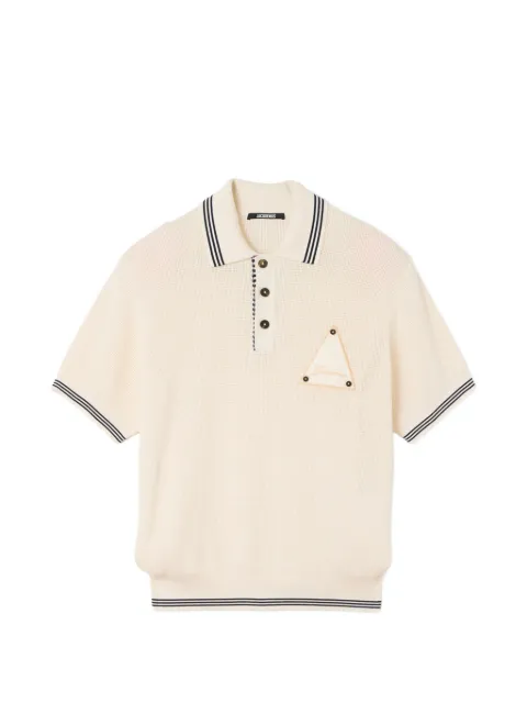 Jacquemus The Voilier striped-trim waffle-knit polo shirt White POM00618AK00318