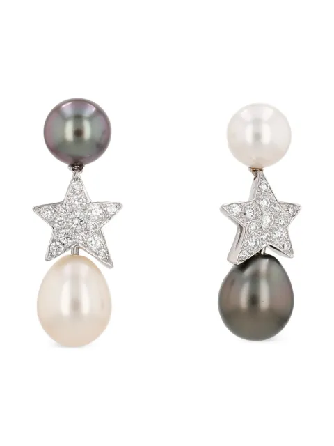 CHANEL Pre-Owned 2010's pearl diamond stars earrings Silver 425520