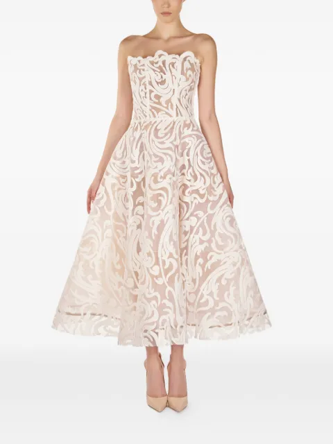 ARAFTU strapless patterned midi dress White RO01E1125