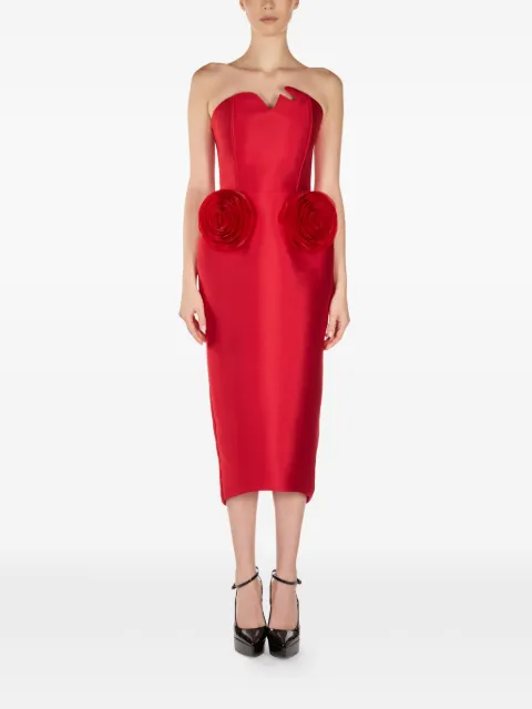 ARAFTU rose-detail strapless midi dress Red RO04D0424