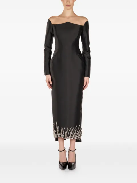 ARAFTU off-shoulder embellished midi dress Black RO381123