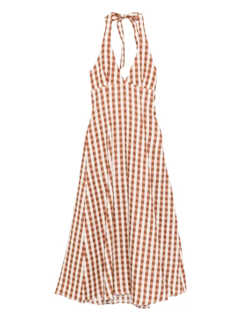 Faithfull gingham halterneck midi dress Brown FF3637GGC