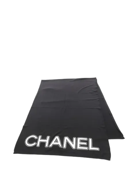CHANEL Pre-Owned 1986-1988 logo-print wool scarf Black 1026157