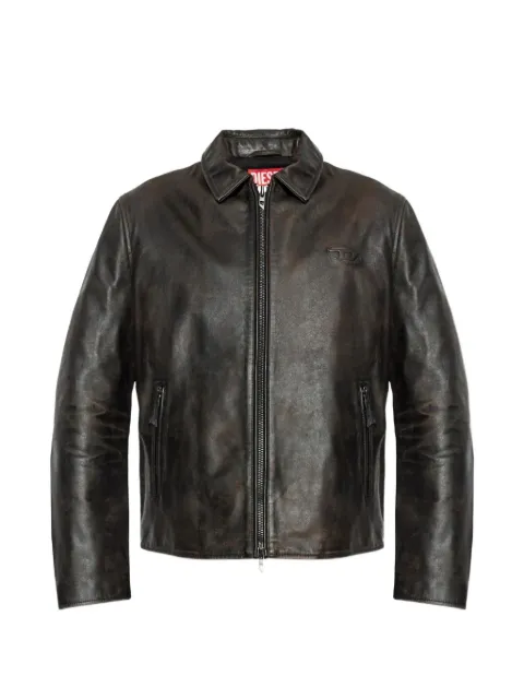 Diesel logo-embossed leather jacket Brown A204610BKBR