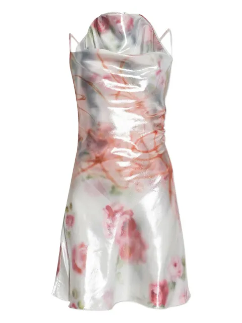 Diesel metallic short dress with blurred rose print White A203210DMBP