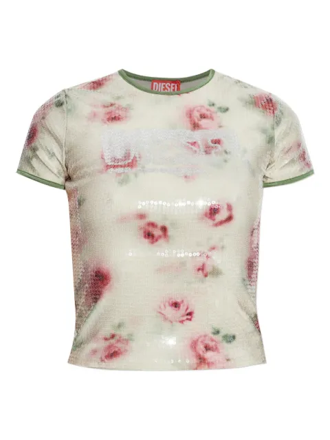 Diesel skinny floral print jersey top with sequins Neutrals A200620QVCT