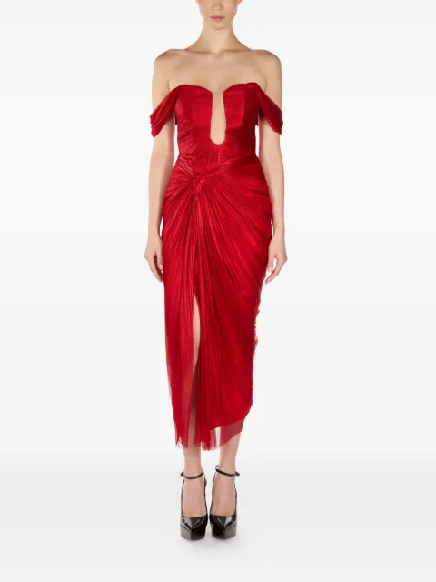 ARAFTU off-shoulder split midi dress Red RO01D0725