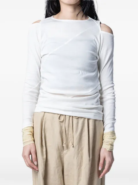 Muller Of Yoshiokubo Diagonal cold-shoulder long-sleeve top White MLS26103