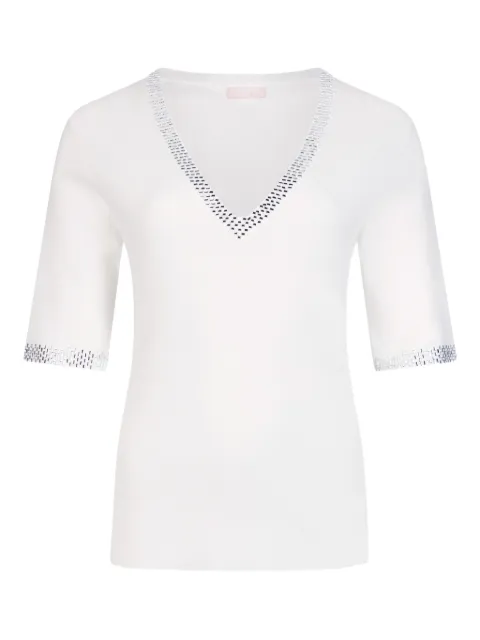 LIU JO rhinestone appliqué V-neck T-shirt White WA6222MS55N