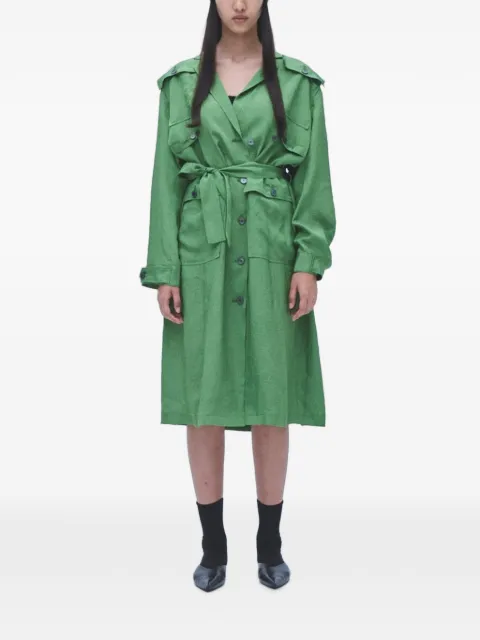 Muller Of Yoshiokubo Wrinkles belted button-up coat dress Green MLS26606