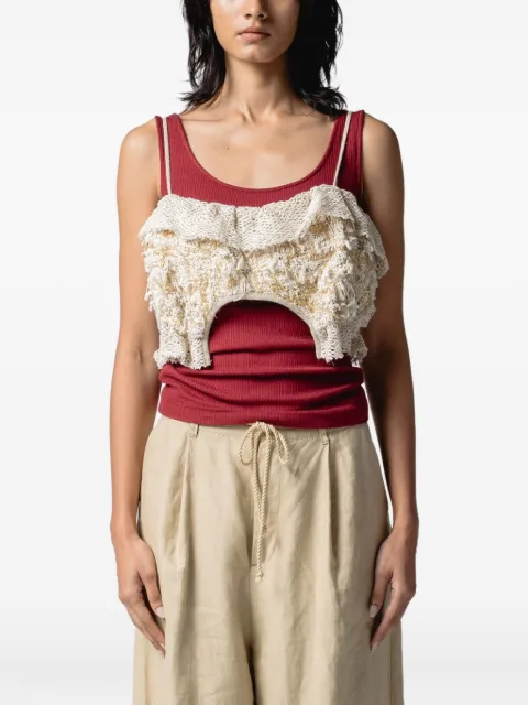 Muller Of Yoshiokubo Filigree ruffled crop top Neutrals MLS26209
