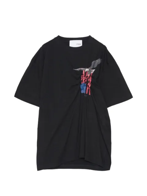 Yoshiokubo eagle-print ruched T-shirt Black YKS26102