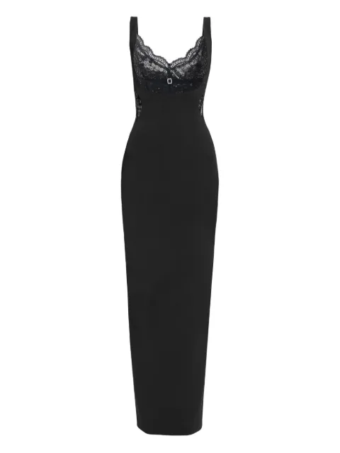 NISSA lace-detail crepe maxi dress Black RS16361BLACK