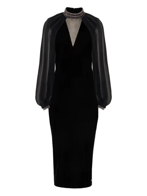 NISSA crystal-embellished velvet midi dress Black RS16209BLACK