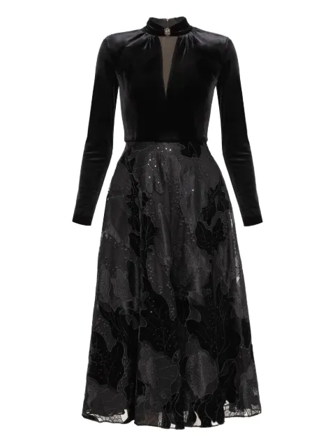 NISSA embroidered velvet midi dress Black RS16375BLACK