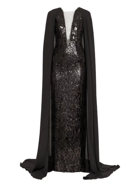 NISSA sequined cape maxi dress Black RS16163ABLACK
