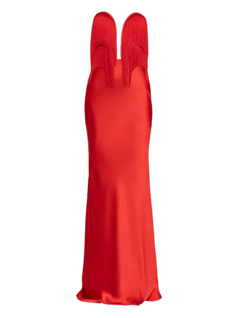 NISSA fringe satin maxi dress Red RS16302RED