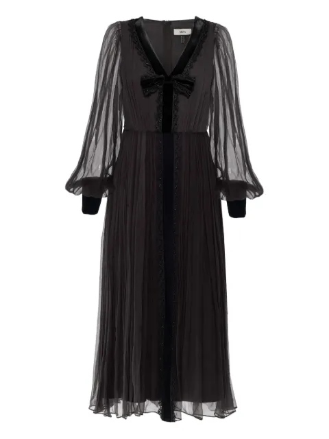 NISSA velvet bow midi dress Black RC16393BLACK