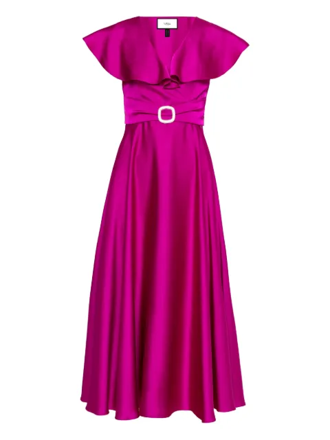 NISSA ruffled satin midi dress Purple RS16526FUCHSIA