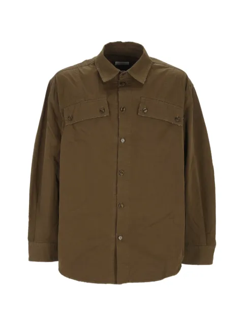 Off-White logo-print flap-pocket shirt Brown OMGE04NF25FAB0015858