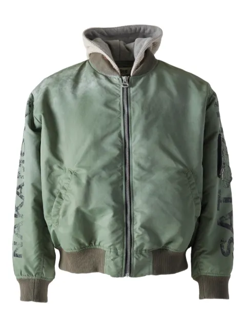 SATOSHI NAKAMOTO hooded graphic bomber jacket Green FW25JKT004GRN