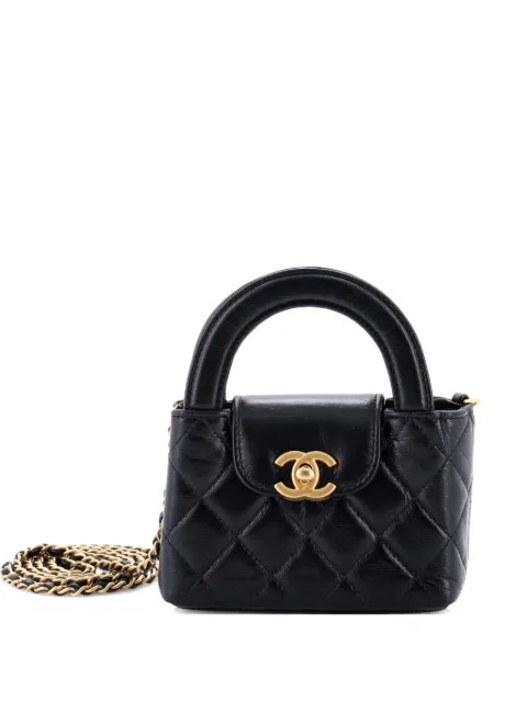 CHANEL Pre-Owned Kelly Top Handle Shopping Bag Quilted Shiny Aged Calfskin Nano crossbody bag Black 87KX3W99H3RZZONS