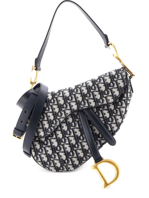 Christian Dior Pre-Owned Saddle Handbag with Strap Oblique Canvas Medium shoulder bag Blue 6RRHOOBC3KV2IWVX