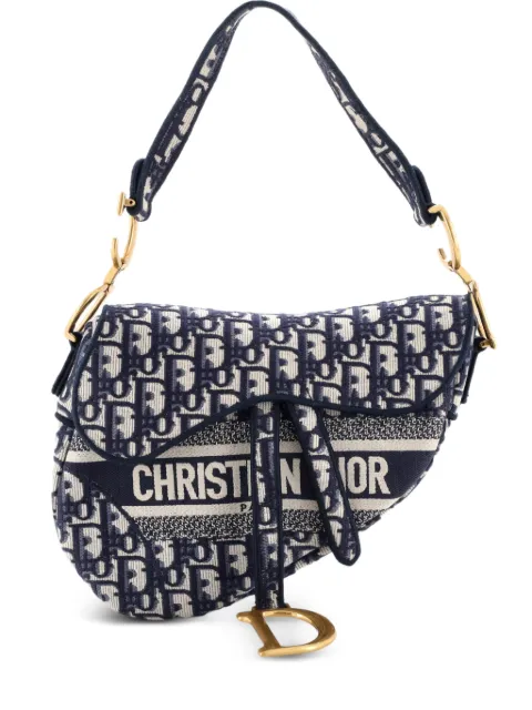 Christian Dior Pre-Owned Saddle Handbag Logo Embroidered Oblique Canvas Medium shoulder bag Blue VUWN9XVTKFWQFDFR