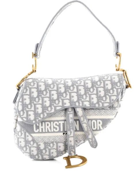 Christian Dior Pre-Owned Saddle Handbag Logo Embroidered Oblique Canvas Medium shoulder bag Grey JQKR6A6B9ZZ4VRXT