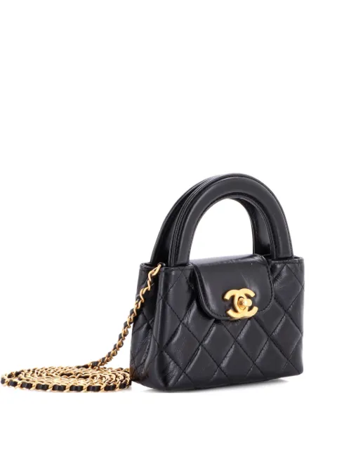 CHANEL Pre-Owned Kelly Top Handle Shopping Bag Quilted Shiny Aged Calfskin Nano crossbody bag Black FLVDQS6QXLAWP6Q6