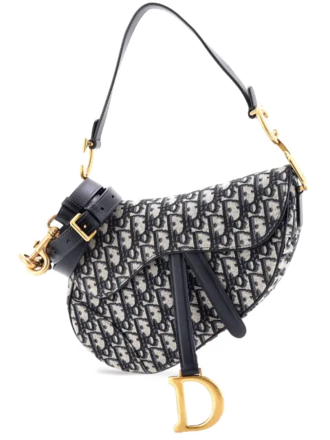 Christian Dior Pre-Owned Saddle Handbag with Strap Oblique Canvas Medium shoulder bag Blue D2JO70VR9JUO4YJ3