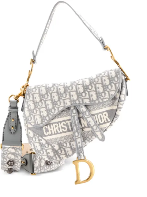 Christian Dior Pre-Owned Saddle Handbag Logo Embroidered Oblique Canvas Medium shoulder bag Grey F3LSPR75OC21LL5W