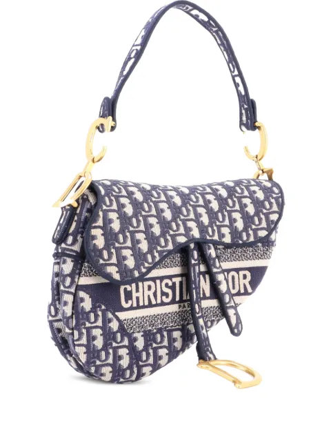 Christian Dior Pre-Owned Saddle Handbag Logo Embroidered Oblique Canvas Medium shoulder bag Blue GD5BHJMYGWA4B5UF
