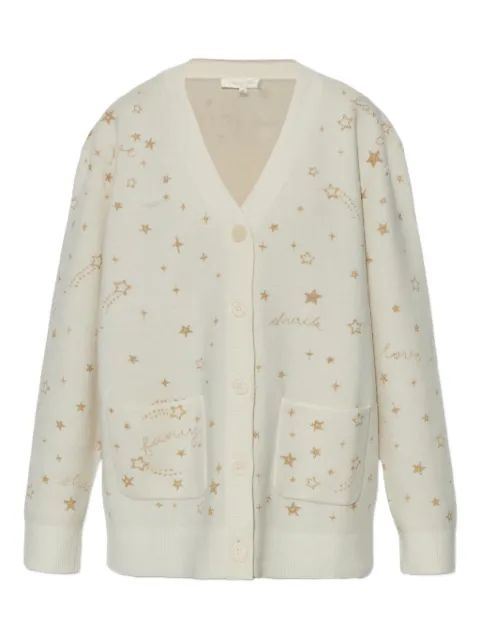 LoveShackFancy star-embellished patch-pocket cardigan Neutrals K20732931