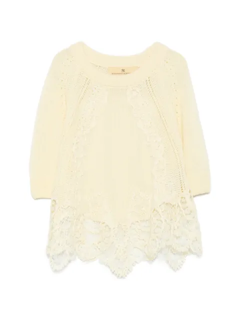 Ermanno Scervino lace-trim short-sleeve sweater Yellow D475L307APKFX