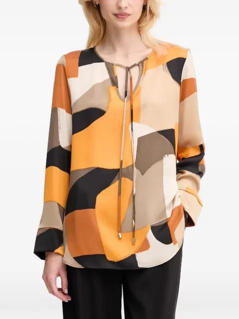 Joseph Ribkoff geometric tie-neck blouse Orange 253011