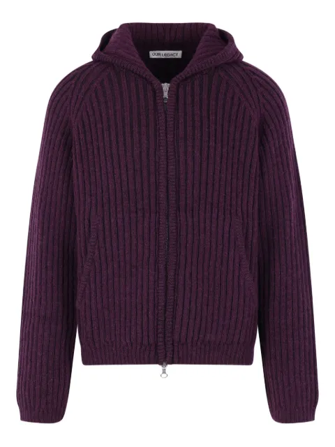 OUR LEGACY ribbed hooded knit cardigan Purple M2263LN